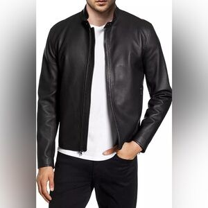 NWT Men’s VINCE Medium 100% Lamb Leather Black Moto Jacket. Retail $995